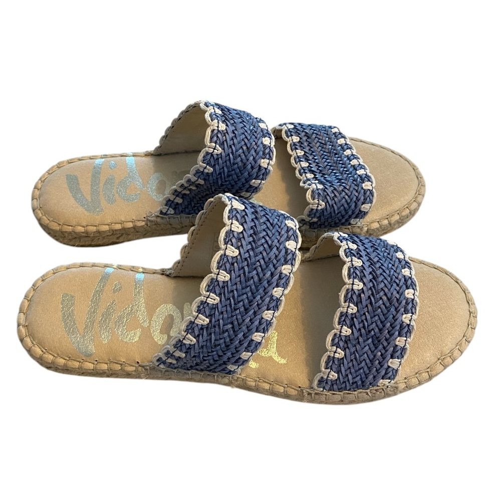 NWOT Vidorreta Blue and white jute Woven Slide espadrille Sandals